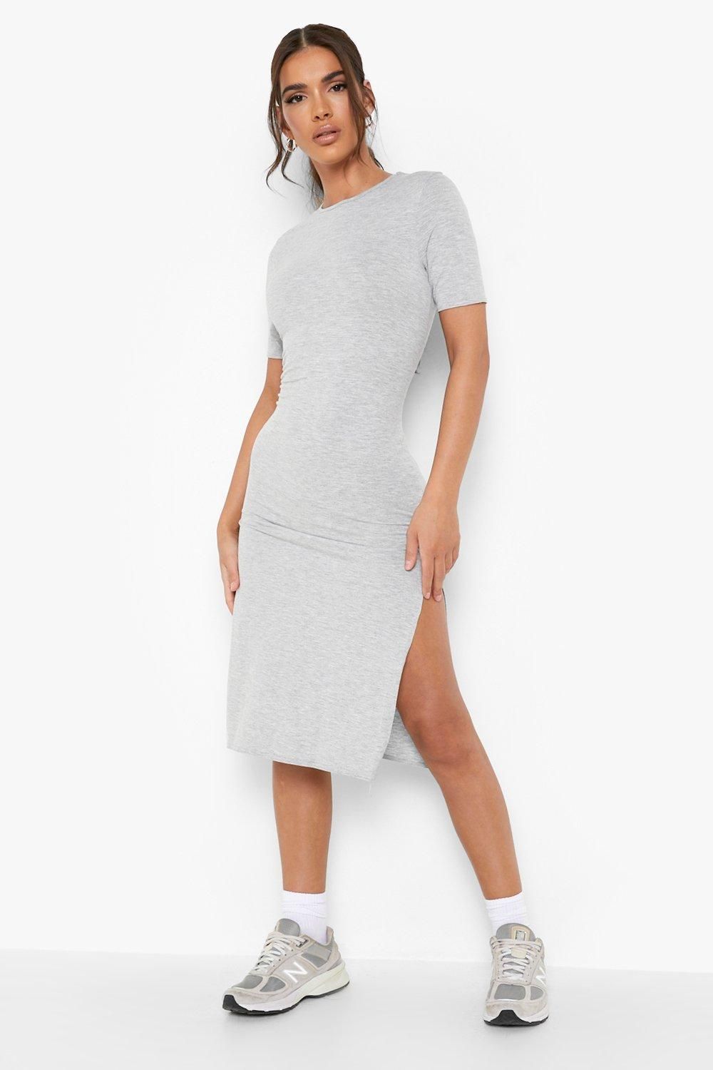 Womens Split Midi T-Shirt Dress - Grey - 12 | Boohoo.com (US & CA)