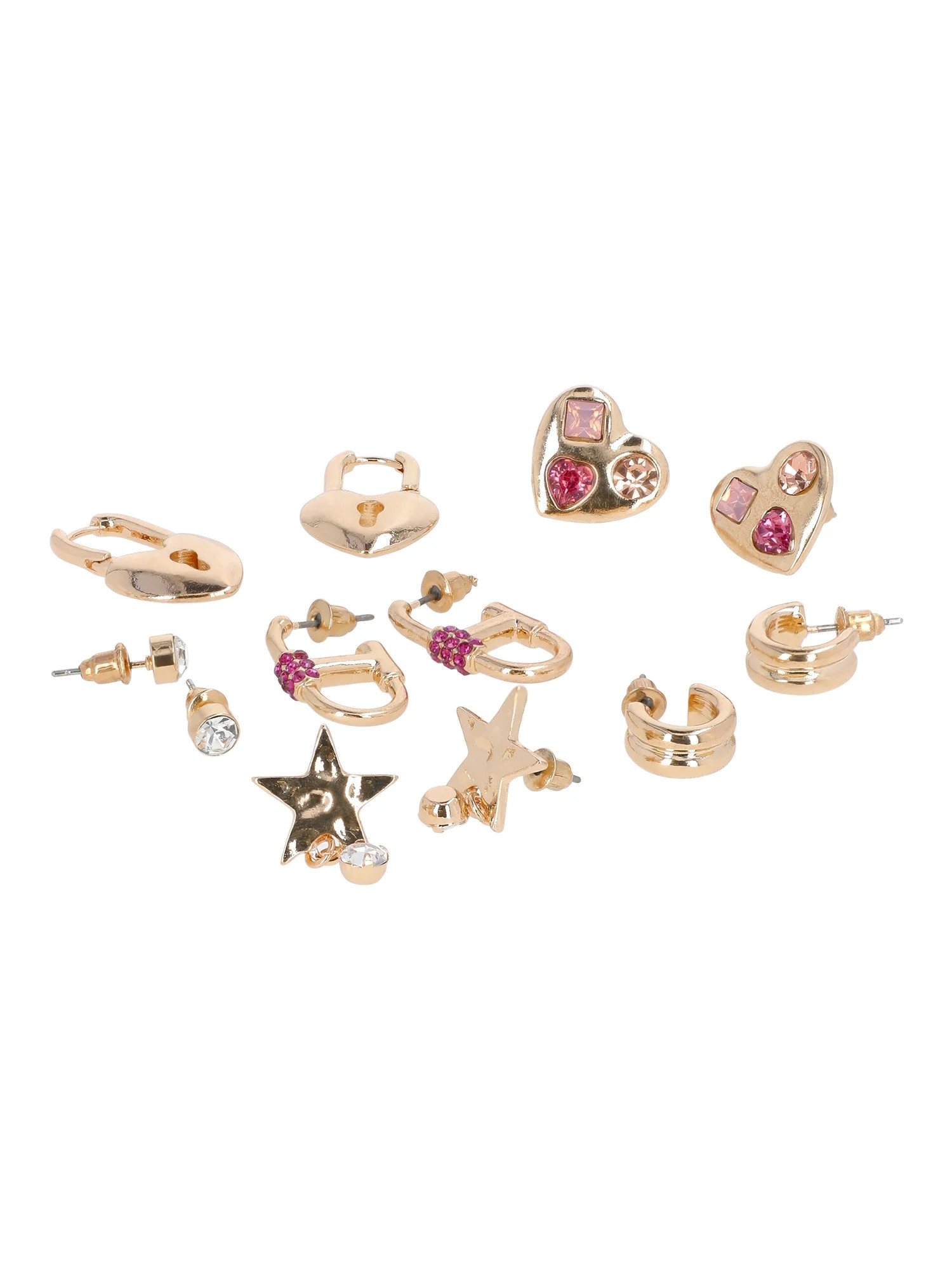 No Boundaries Heart, Star and Hoop Earrings Set, 6-Pack, Gold-Tone, Women's | Walmart (US)