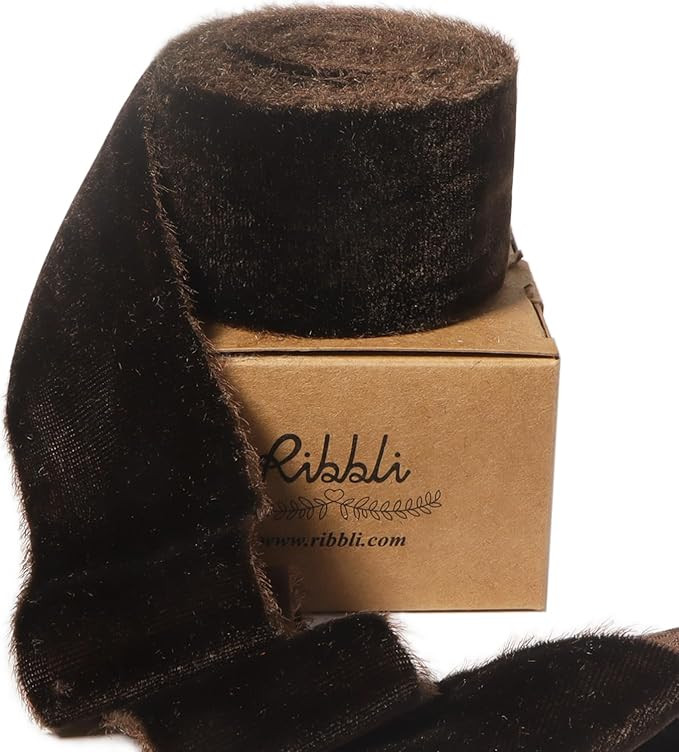 Ribbli Dark Brown Velvet Ribbon 1.5 Inch Handmade Frayed Vintage Christmas Ribbon for Gift Wrappi... | Amazon (US)