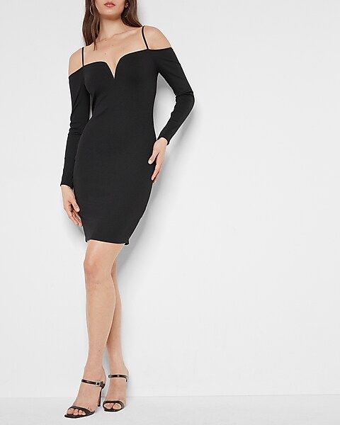 Ribbed Plunging Front Low Back Sheath Dress | Express