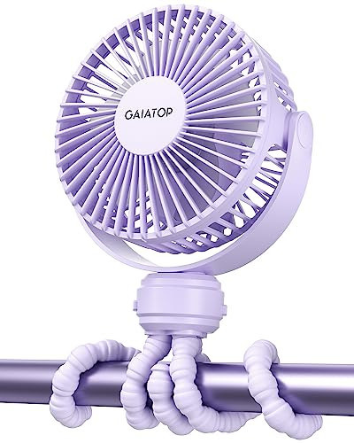 Gaiatop Mini Electric Fan with 360 Rotation, 5.5mm Gaps, Rechargeable Battery, 3 Speeds, Purple | Amazon (US)