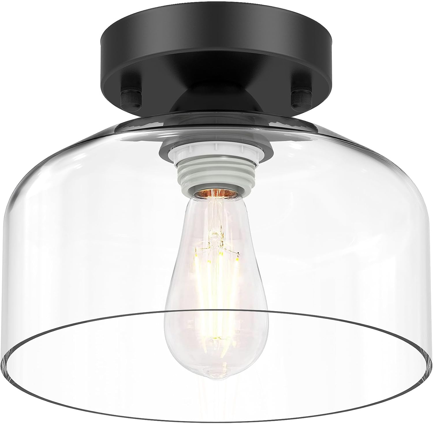 Semi Flush Mount Ceiling Light - Clear Glass Pendant Lamp Shade, Matte Black Finish, Modern Farmh... | Amazon (US)