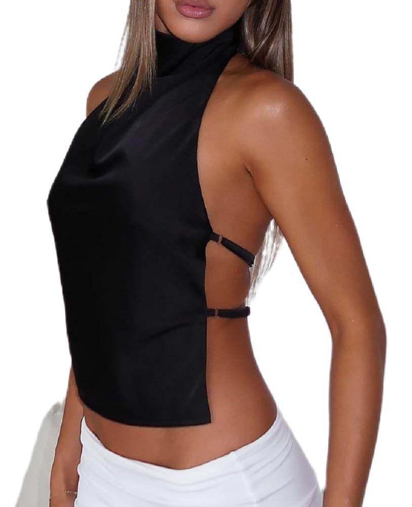 Seyurigaoka Women Halter Backless Tank Tops Cute High Mock Neck Cami Sexy Open Back Camisole Summ... | Amazon (US)