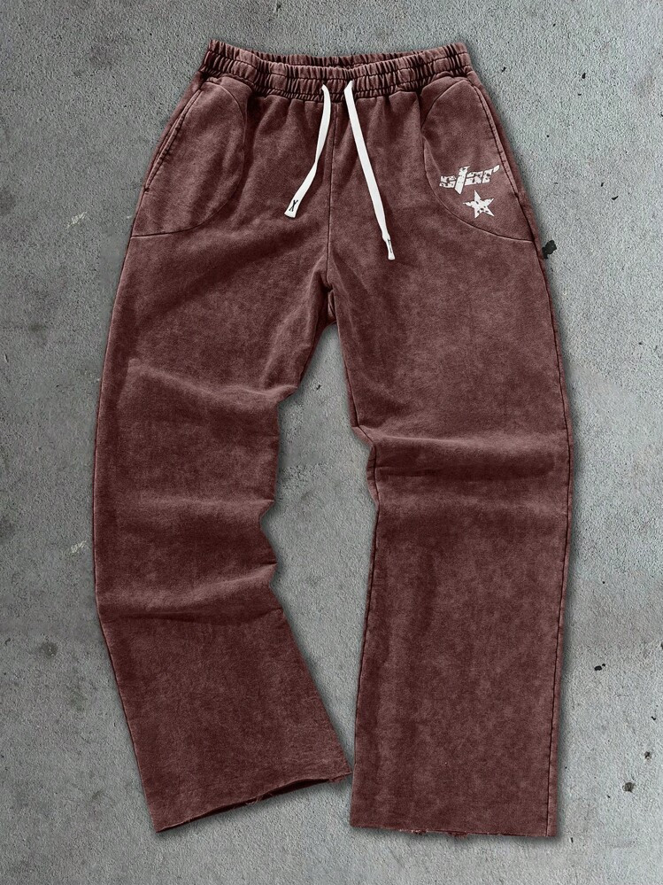 Manfinity Streetrush Men's Casual Street Fashion Letter & Star Print Drawstring Waist Slant Pocket Loose Sweatpants, For Rave | SHEIN