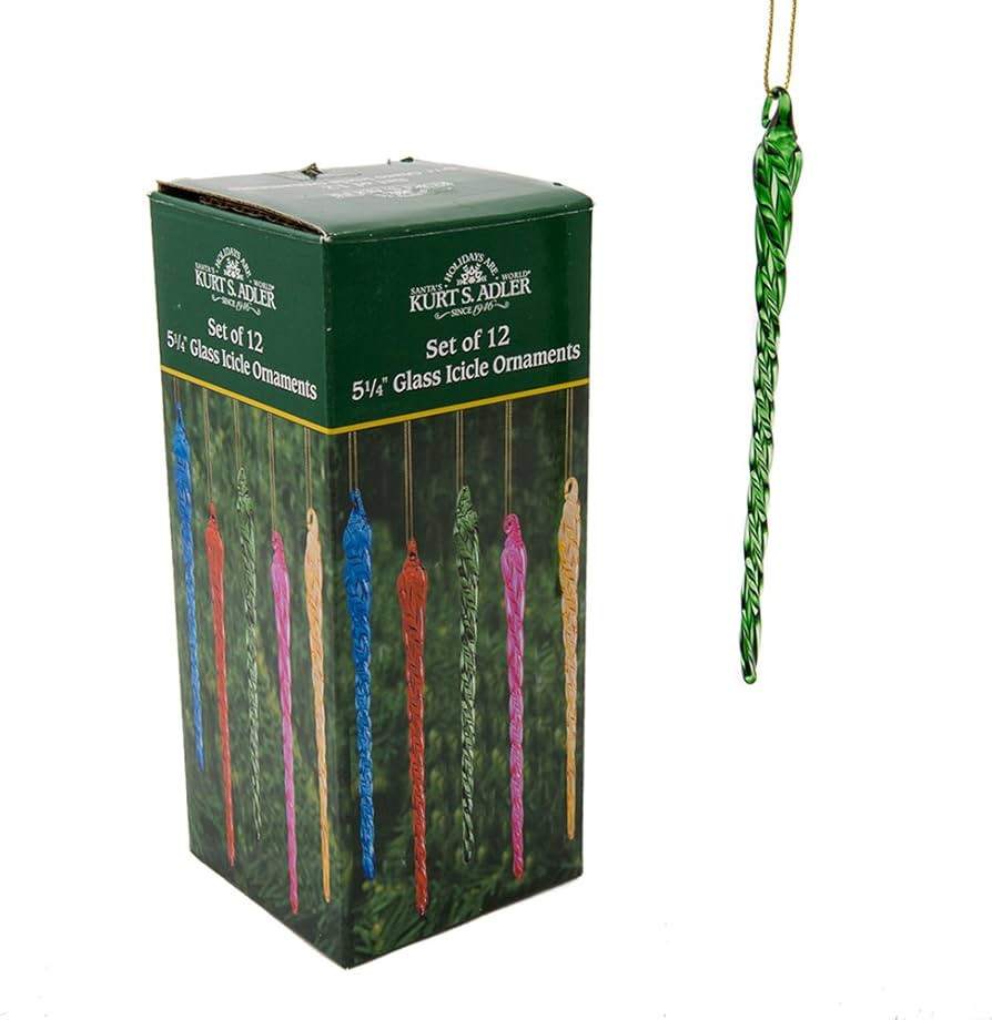 Kurt Adler 5.25-Inch Glass Multicolored Icicle Ornament 12 Piece Box Set | Amazon (US)