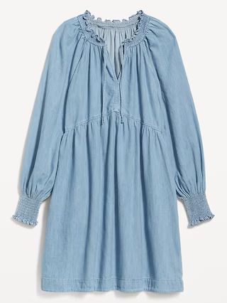 Puff-Sleeve Non-Stretch Jean Mini Poet Swing Dress for Women | Old Navy (US)