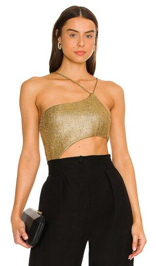 Tahlia Cut Out Bodysuit in Gold Metallic | Revolve Clothing (Global)