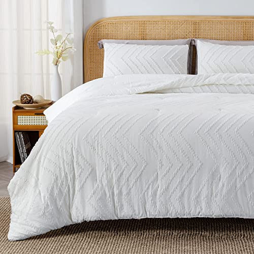 Litanika White Queen Size Comforter Sets, 3 Pieces Lightweight Chevron Tufted Bedding Comforter Set, Fluffy Down Alternative Comforter Bed Set Gift Choice (90x90In Comforter and 2 Pillowcases) | Amazon (US)