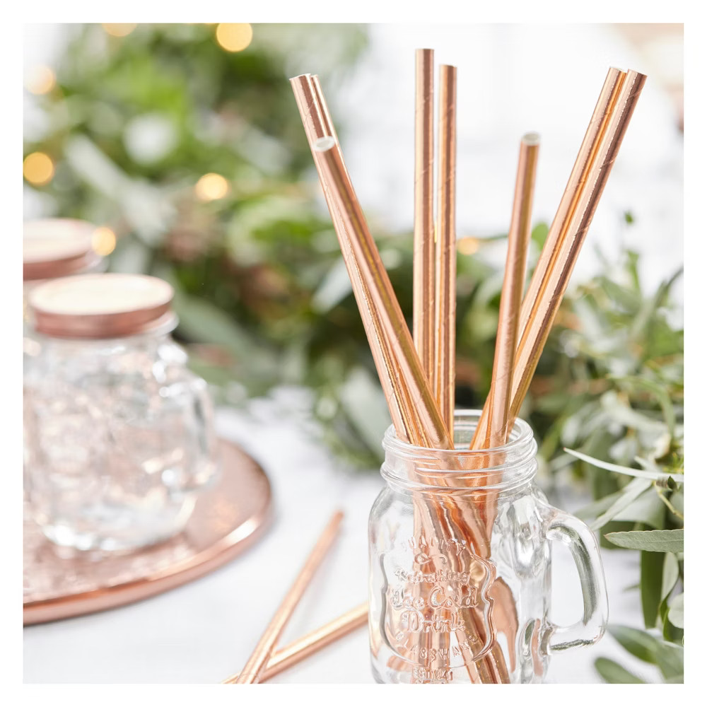 25ct Ginger Ray Rose Gold Paper Straws Beautiful Botanics | Target