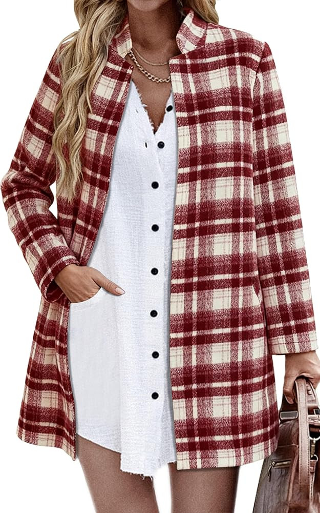 Angashion Women’s Coat, Long Sleeve Stand Collar Cardigan Mid-Long Open Front Outwear Overcoat ... | Amazon (US)