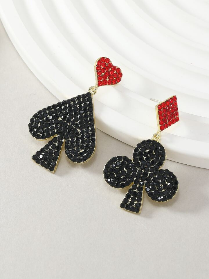 Rhinestone Bow & Playing Card Decor Drop Earrings | SHEIN