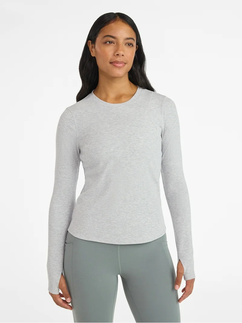 Avia Women's and Women's Plus Rib Seamed Long Sleeve Tee, Sizes XS-4X - Walmart.com | Walmart (US)