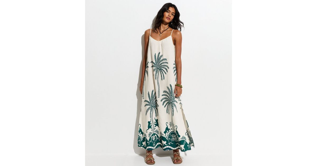 Green Woven Palm Pattern Beach Maxi Dress | New Look | New Look (UK)
