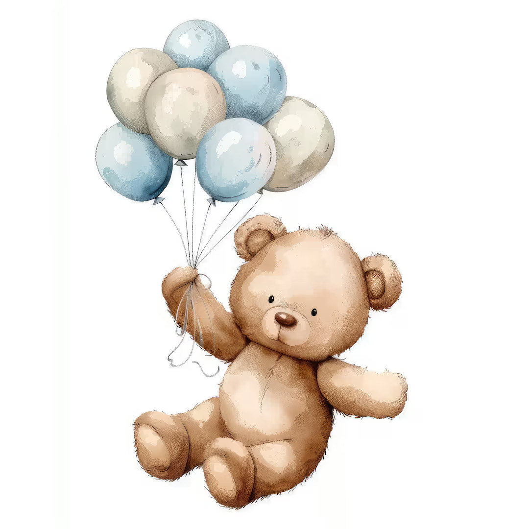 12 Cute Teddy Bear Images, Bear Clipart With Balloons, PNG + Jpgs, Baby Shower, DTG T-shirt, Mug,... | Etsy (US)