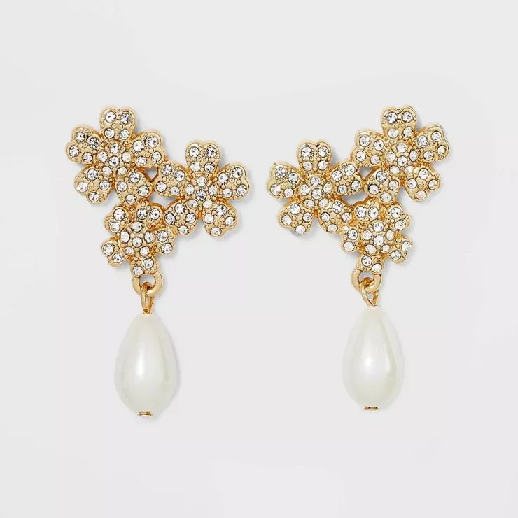 Stud Pearl Heart Clear Stones Gold Earrings 3pc - A New Day™ Gold : Target