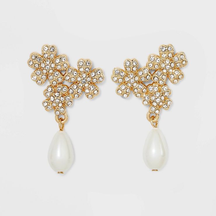 SUGARFIX by BaubleBar Pearl and Gold Flower Drop Earrings - Gold | Target
