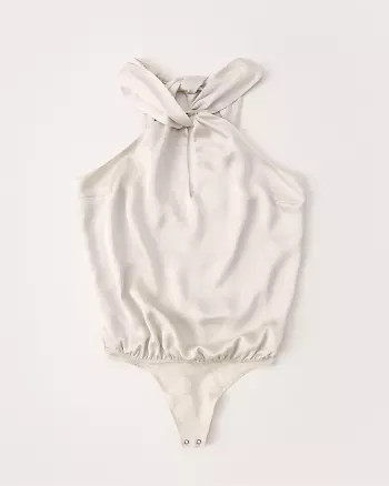 Abercrombie & Fitch Womens High-Neck Halter Bodysuit in Cream - Size L | Abercrombie & Fitch US & UK
