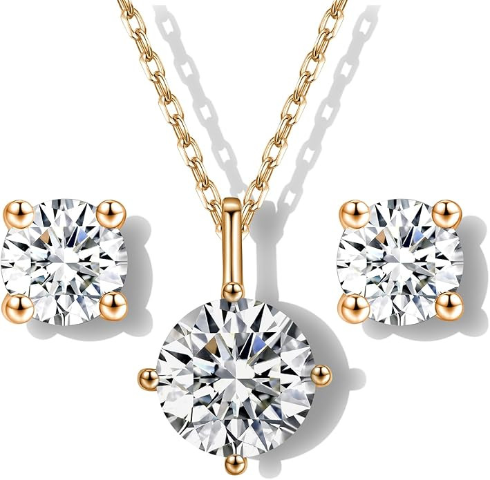 Moissanite Necklace and Earring Sets for Women | White Gold Plated/S925 Sterling Silver Diamond J... | Amazon (US)