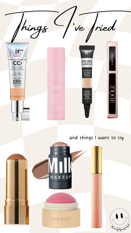 Things I’ve tried and loved: 

It Cosmetics CC cream Foundation & bye bye under eye concealer 

Tula rose glow and get it under eye balm

The Lancôme mascara 

Things is love to try and will probably order:

Merit cream bronzer

Milk bronzer 

Merit cream blush

Gucci mascara 

#LTKSeasonal #LTKbeauty #LTKGiftGuide