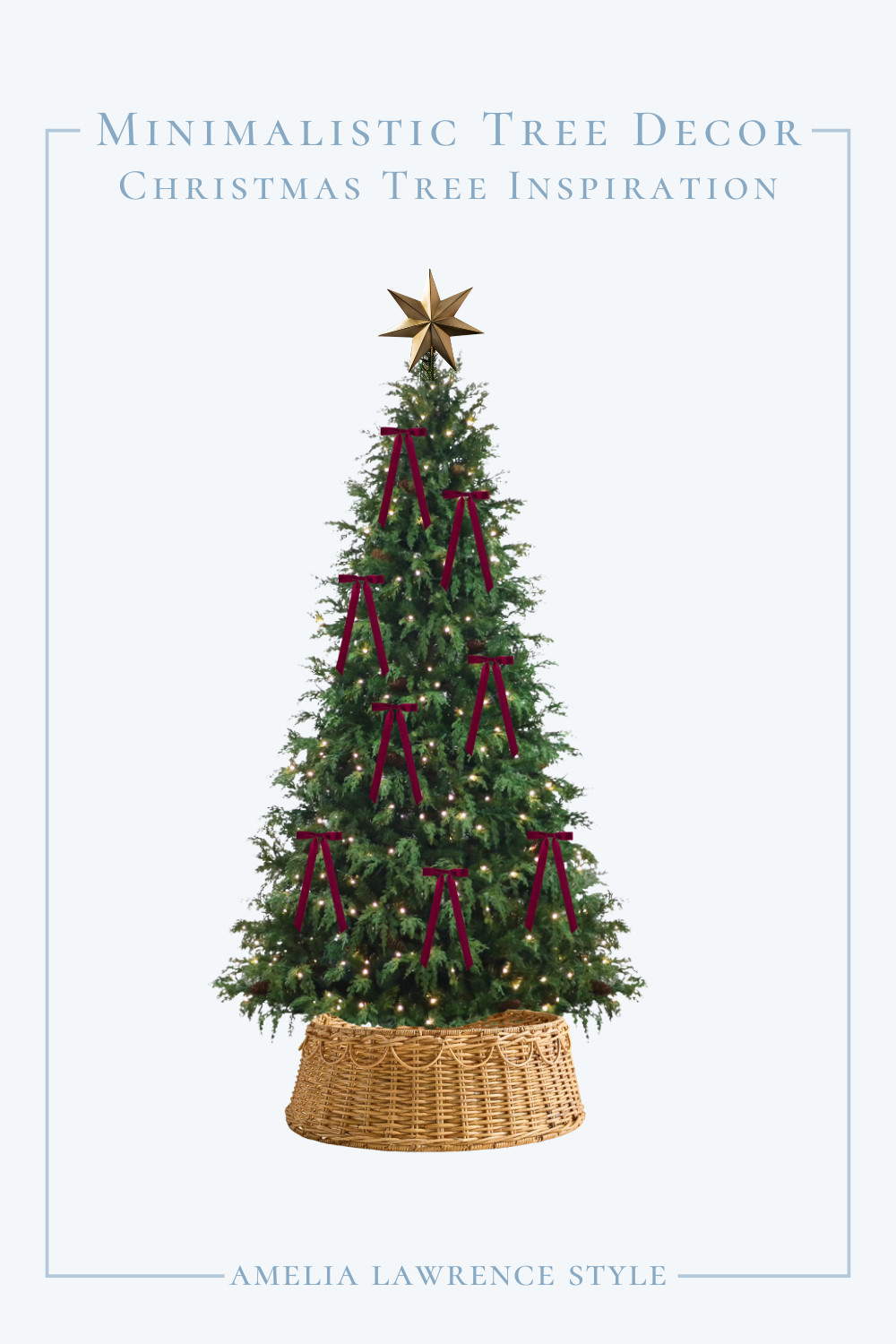 Minimalistic tree decor. Christmas tree inspiration. Christmas decor, tree decor, ribbon, bows, tree skirt, tree collar, basket, scalloped basket, minimalistic Christmas, tree topper, golden star.   

 #LTKHoliday #LTKSeasonal #LTKHome