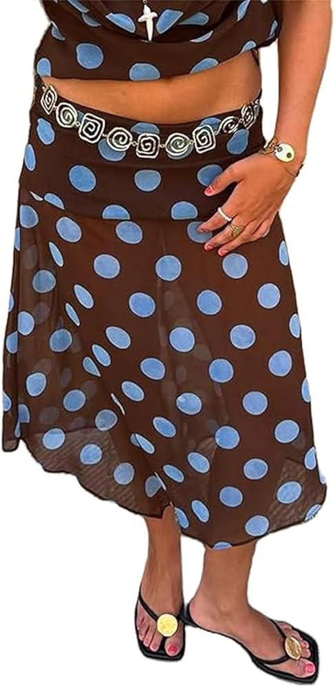 Women Polka Dots Mesh Long Skirt Low Waist Irregular Hem Mesh Sheer Maxi Skirt Summer Vacation Be... | Amazon (US)