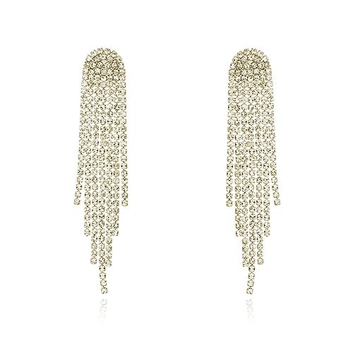 HERIER Rhinestone Earrings for Women Gold Dangle Earrings Simple Chandelier Statement Earrings Crystal Tassel Long Sparkly Lightweight Jewelry | Amazon (US)