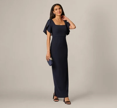 Split Sleeve Square Neck Column Gown In Midnight | Adrianna Papell