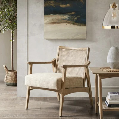 Solid Wood Accent Chair With Cane Detail And Upholstered Seating Pad Back Chair, Wood, Seat | Wayfair North America