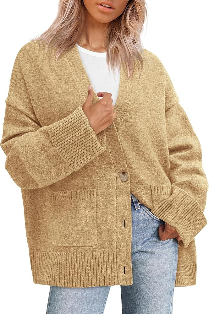 PRETTYGARDEN Women's 2025 Oversized Cardigan Sweaters Trendy Chunky Knit Long Sleeve V Neck Butto... | Amazon (US)