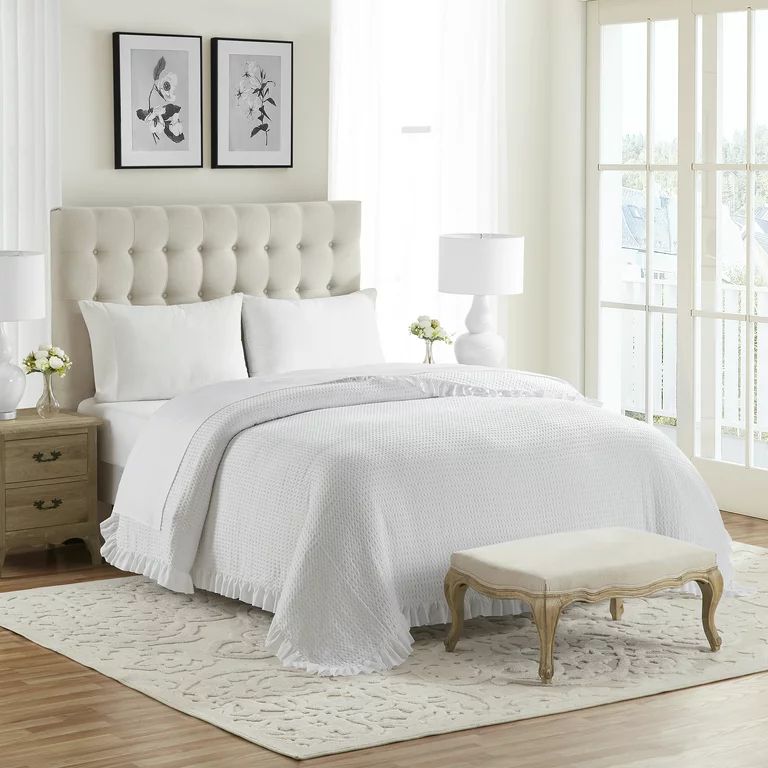 My Texas House Ella White Waffle Woven Microfiber Bed Blanket, King | Walmart (US)