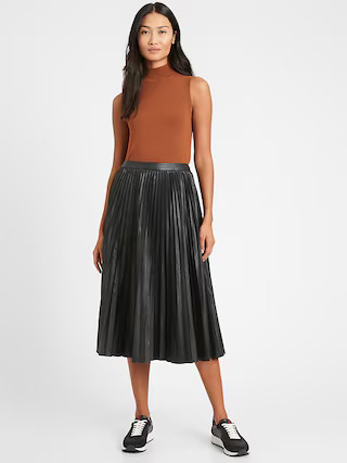 Vegan Leather Pleated Midi Skirt | Banana Republic (US)