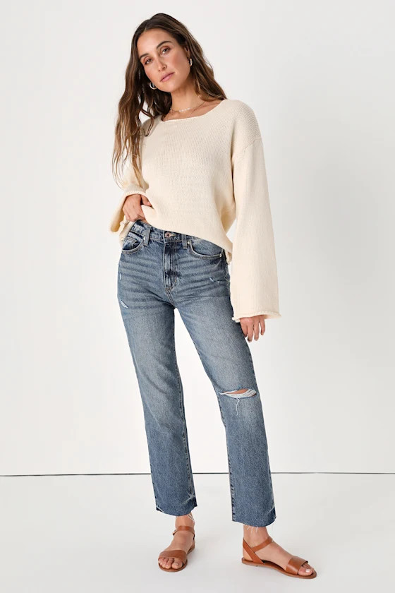 Laidback Cutie Dark Wash Distressed High Rise Jeans | Lulus (US)