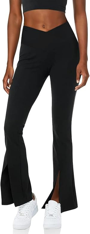 Women's Crossover High Waisted Bootcut Yoga Pants Flutter Leggings Front Split Flare Leg Workout ... | Amazon (US)