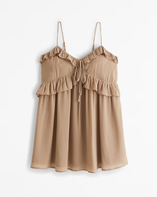 Ruffle Tie Mini Dress | Taupe Dress | Brown Mini Dress | Fall Dress 2024 | Fall Dresses | Abercrombie & Fitch (US)