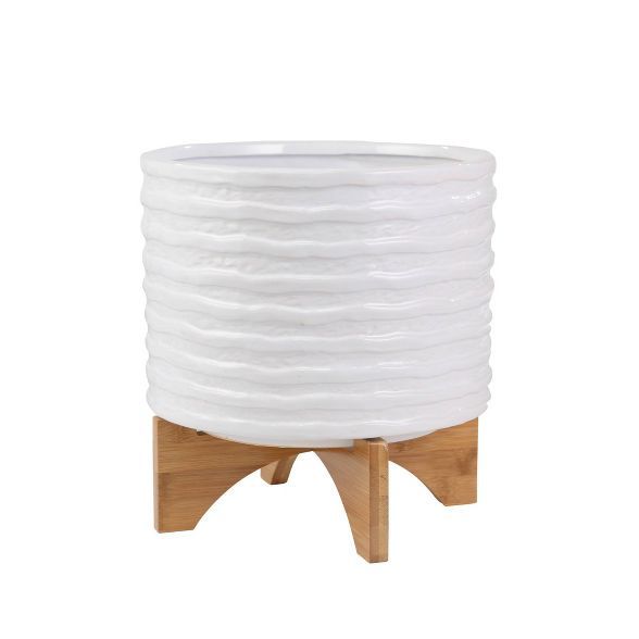 12" Stripe Ceramic Planter on Stand White - Sagebrook Home | Target