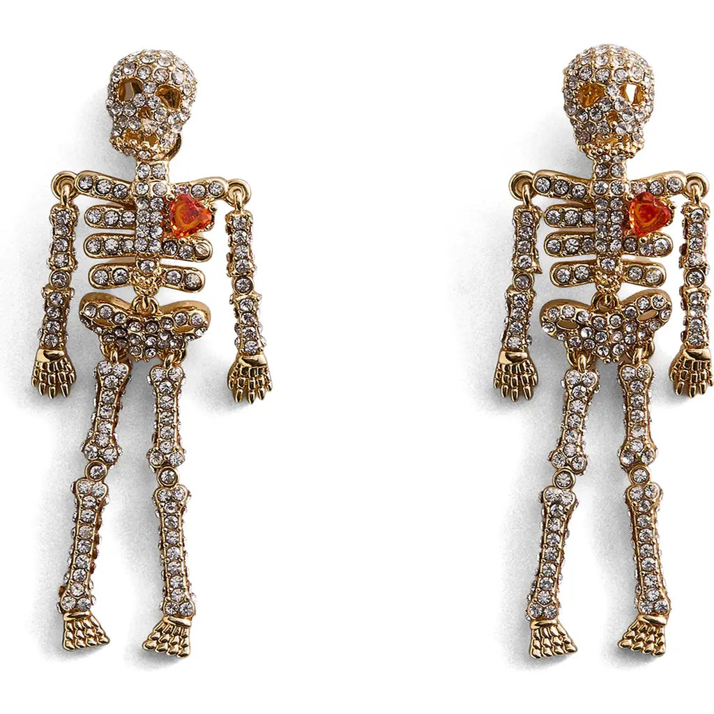 BaubleBar Love You to Death Skeleton Drop Earrings in Orange/gold at Nordstrom | Nordstrom
