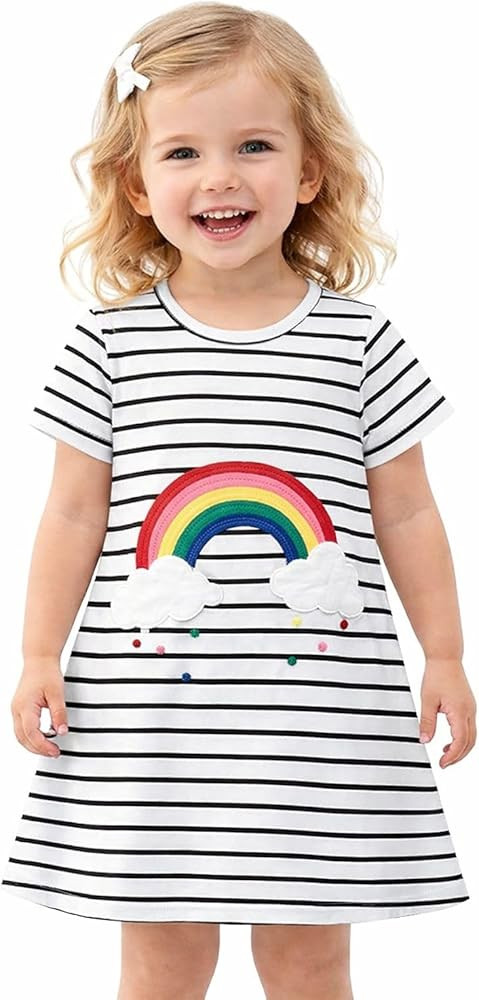 HILEELANG Little Girl Short Sleeve Dress Easter Cotton Casual Applique Tunic Shirt Dresses | Amazon (US)
