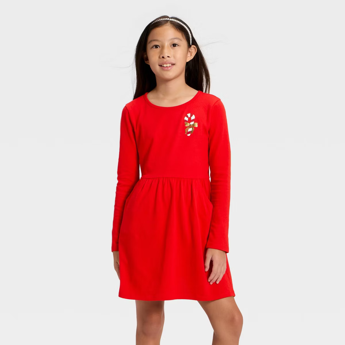 Girls' Long Sleeve Printed Knit Dress - Cat & Jack™ | Target