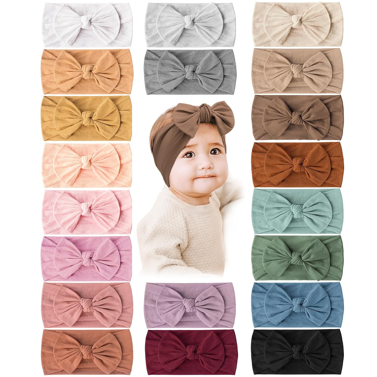 Prohouse 20 Pcs Baby Girl Bows and Headbands, Elastics Nylon Hairbands | Amazon (US)