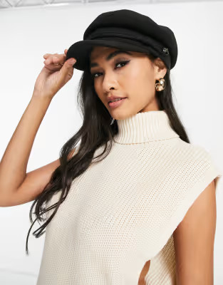 ASOS DESIGN high crown baker boy hat with size adjuster in black | ASOS (Global)