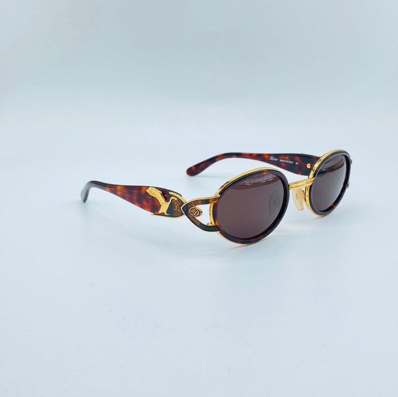 Diva Mod.4073   / 90s / Vintage Gold And Genuine Temples Swan Design  Tortoise Oval Unique Sungla... | Etsy (UK)
