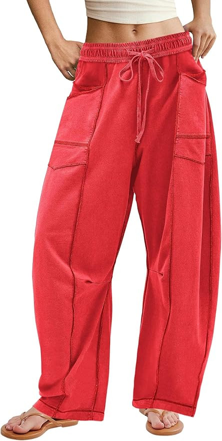ReachMe Womens Barrel Sweatpants Baggy Wide Leg Pants Drawstring Travel Pants Casual Fall Outfits... | Amazon (US)