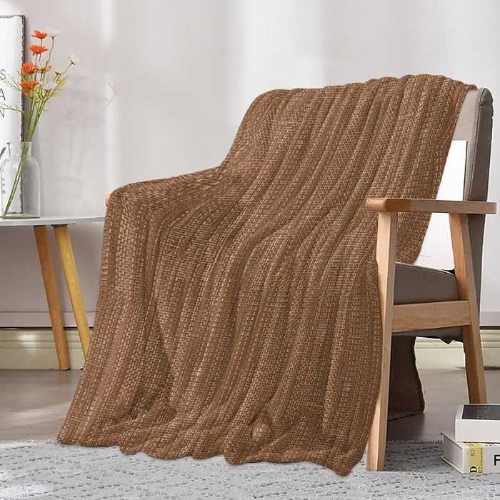 Flannel Fleece Throw Blanket, Minimalist Brown Farmhouse Soft Warm Fuzzy Cozy Blanket for Couch Bed Sofa Office, Crosshatch Linen Textured Blankets 40x50in | Amazon (US)
