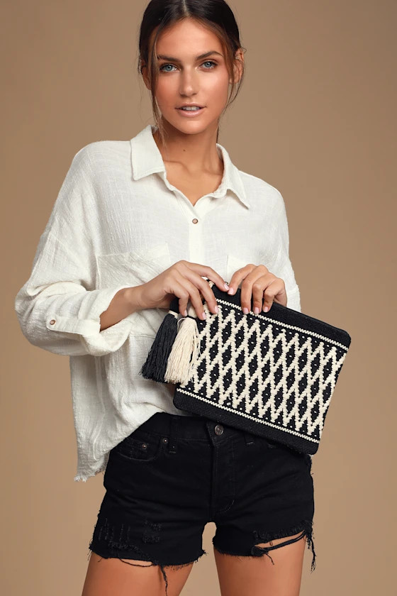 Brisbane Black and Ivory Woven Clutch | Lulus (US)
