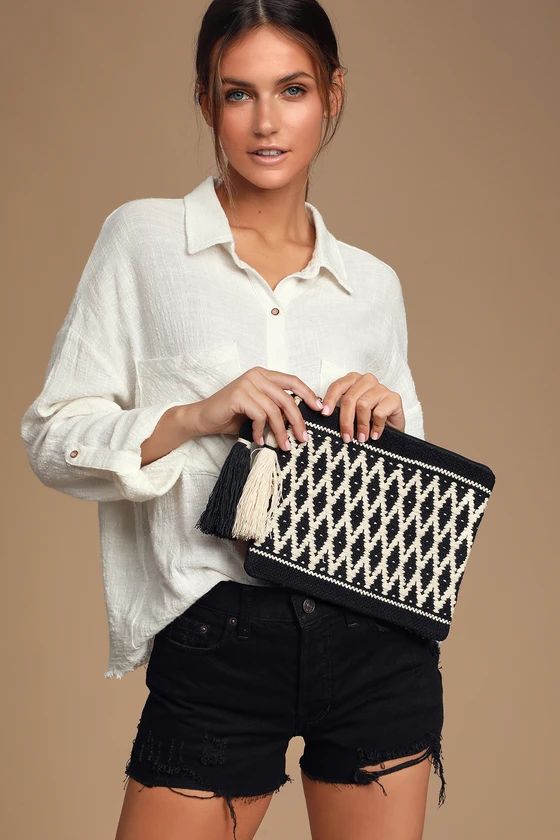 Brisbane Black and Ivory Woven Clutch | Lulus (US)