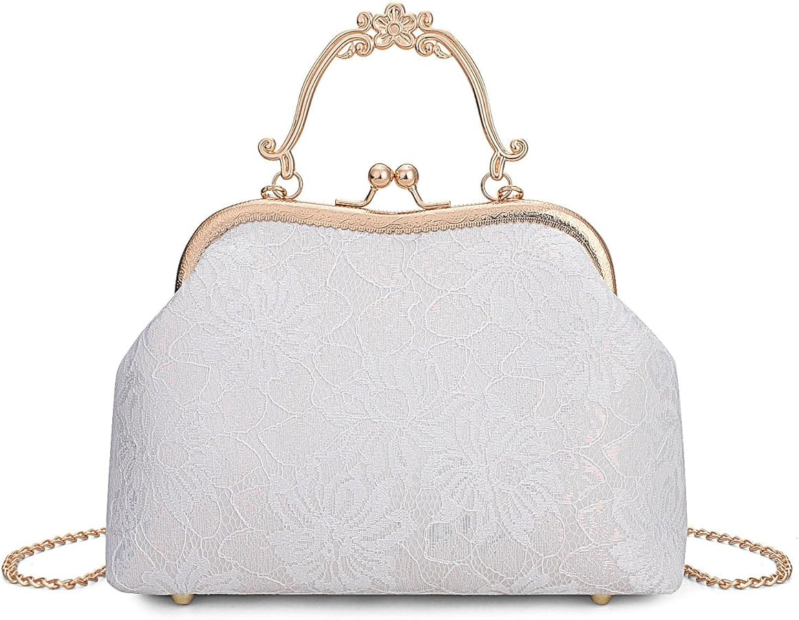 YYW Women's Pearl Evening Handbags Floral Beaded Clutches Purse Ladies Elegant Lace Crossbody Bag... | Amazon (UK)