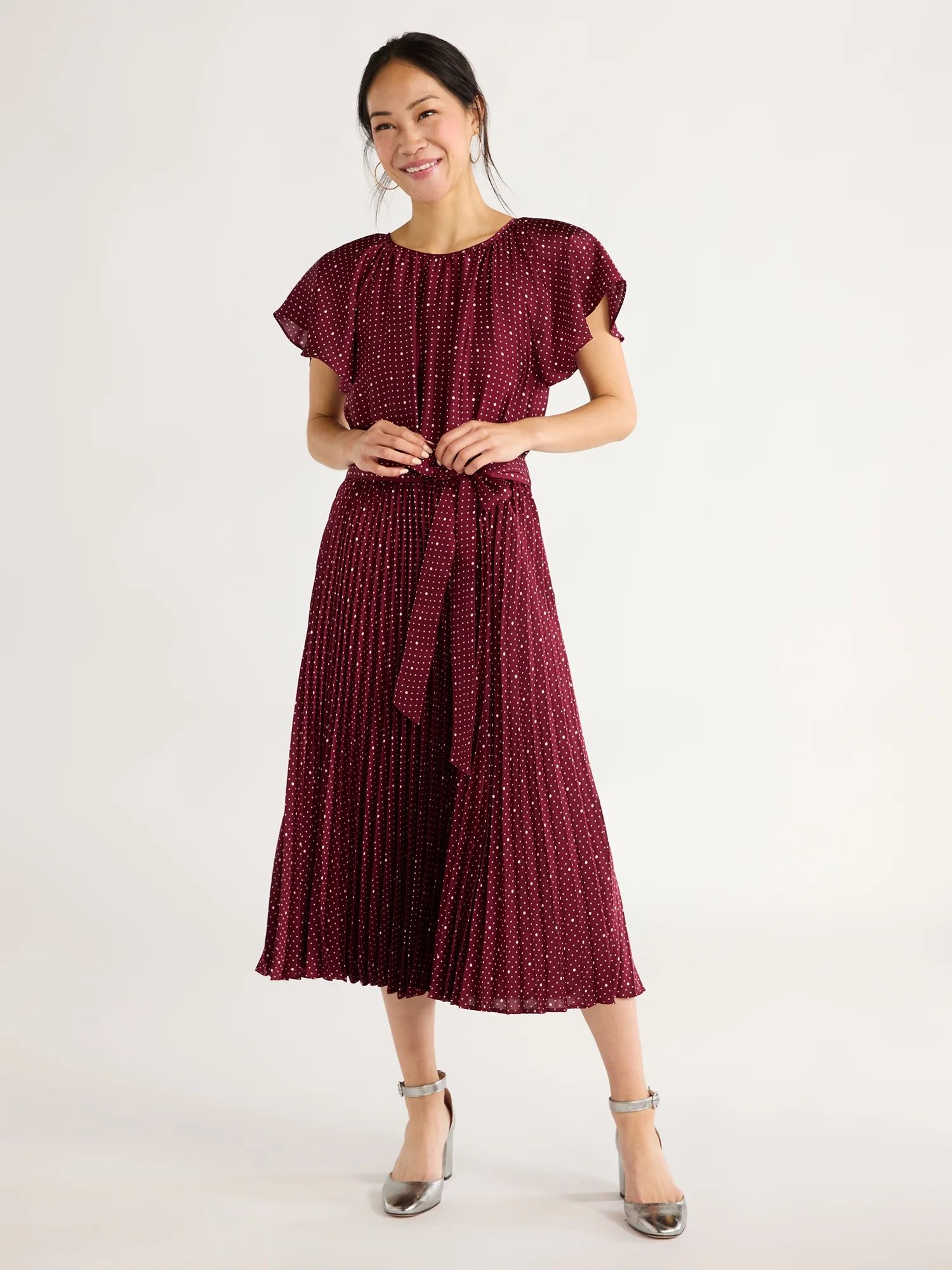 Free Assembly Women’s Pleated Midi Dress with Flutter Sleeves, Sizes XS-XXL - Walmart.com | Walmart (US)