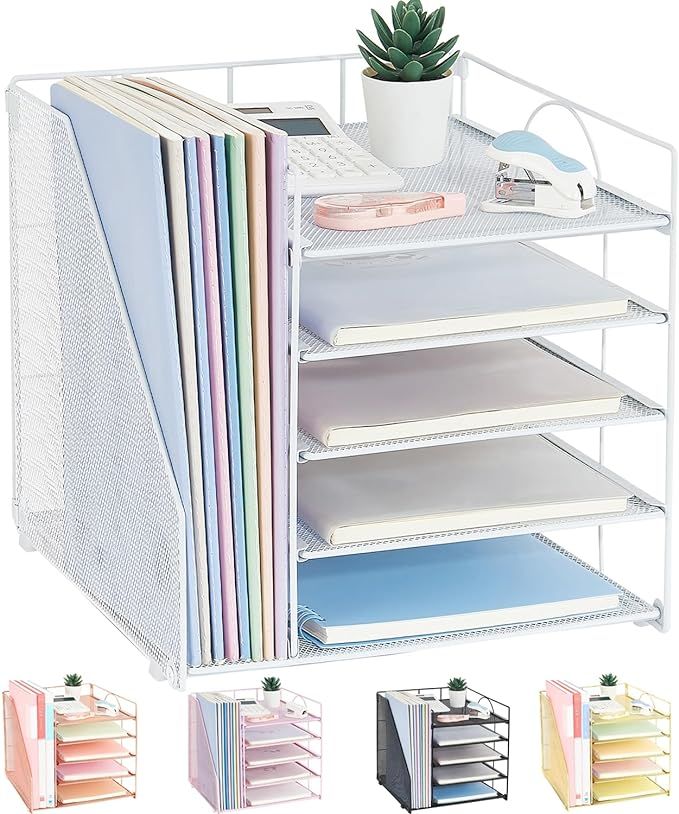 Desk Organizers and Accessories, 5-Tier Paper Letter Tray Organizer with File Holder, Desktop Org... | Amazon (US)