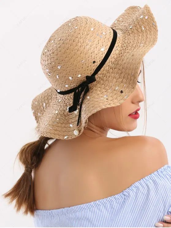 Detachable Ribbon Bowknot Sequin Straw Hat | Zaful UK