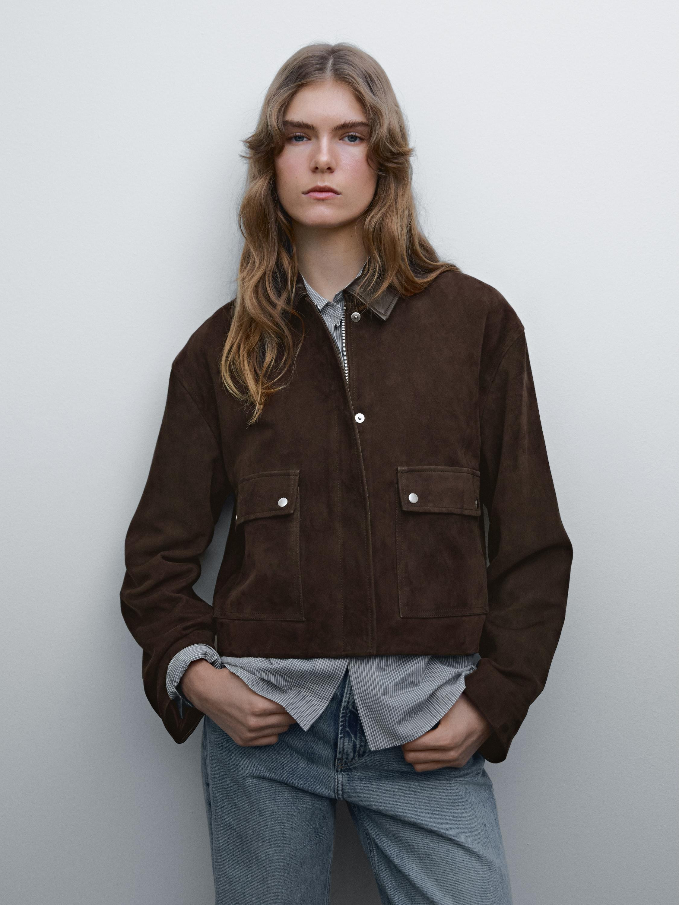 Short suede leather jacket with pockets | Massimo Dutti UK